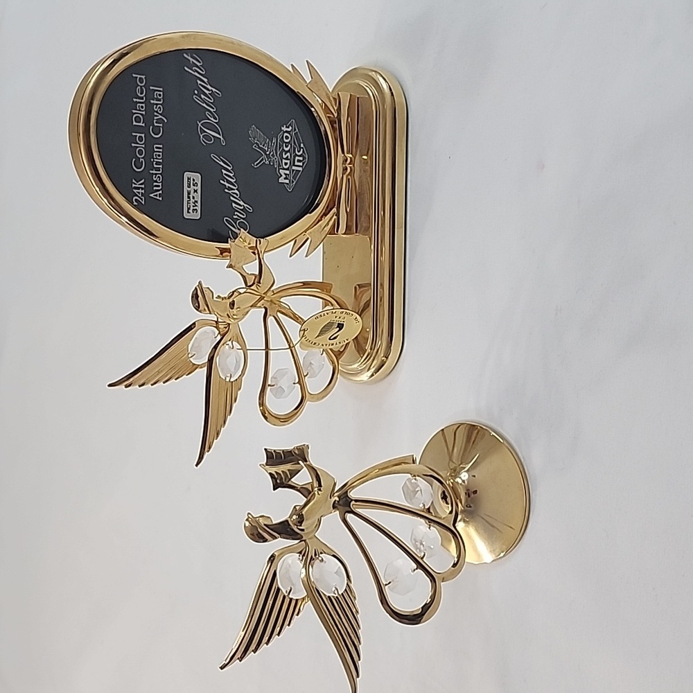 NWT Mascot Inc 24K Gold Plated Austrian Crystal Delight Angel's and  Frame